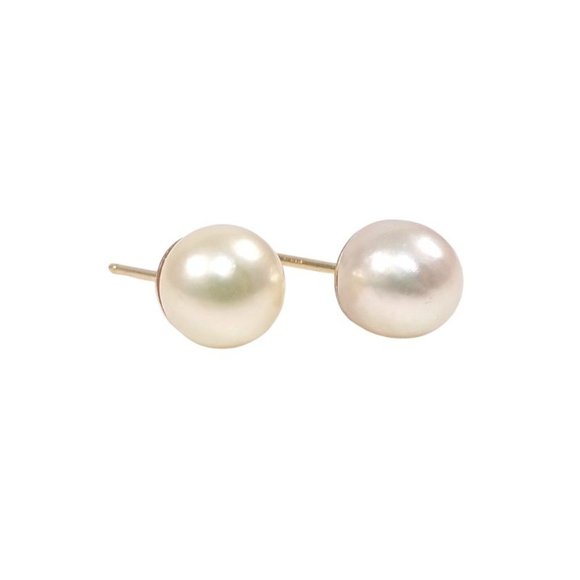Solid 14K Yellow Gold 6mm Pearl Post Stud Earrings